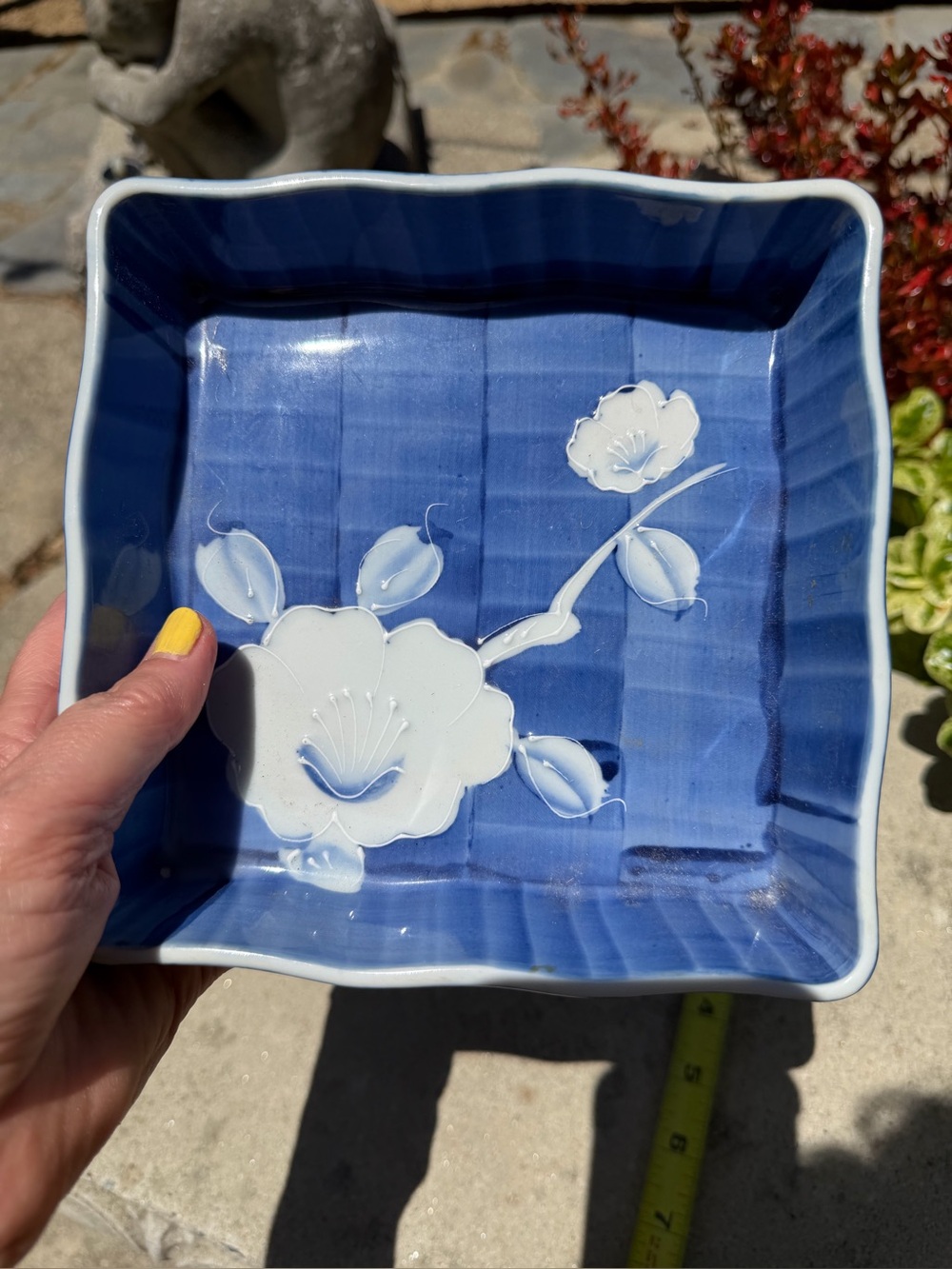 Vintage, beautiful Japanese Blue Floral Ceramic Decorative Bowl